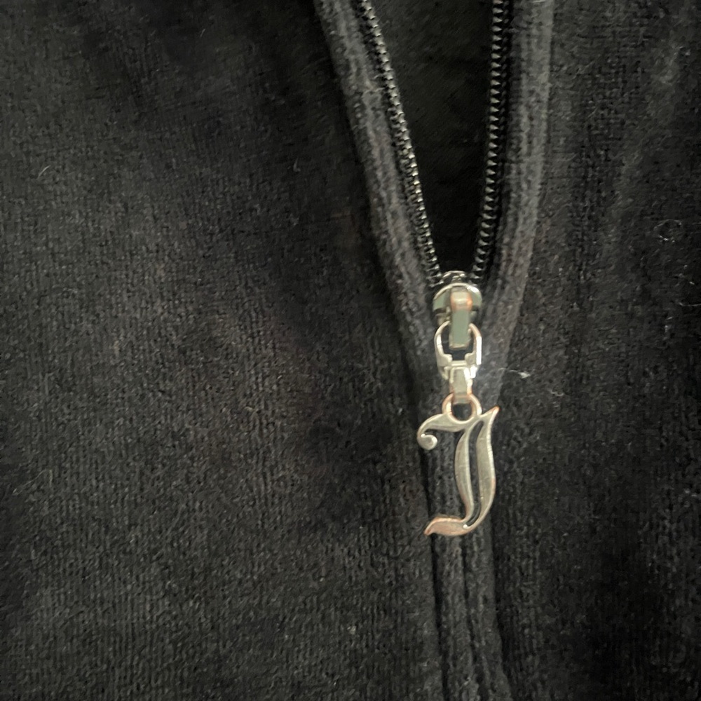 Juicy Couture Y2K Velour Full Zip Hoodie L Black Gold Crystal Studded Vintage - Picture 5 of 7